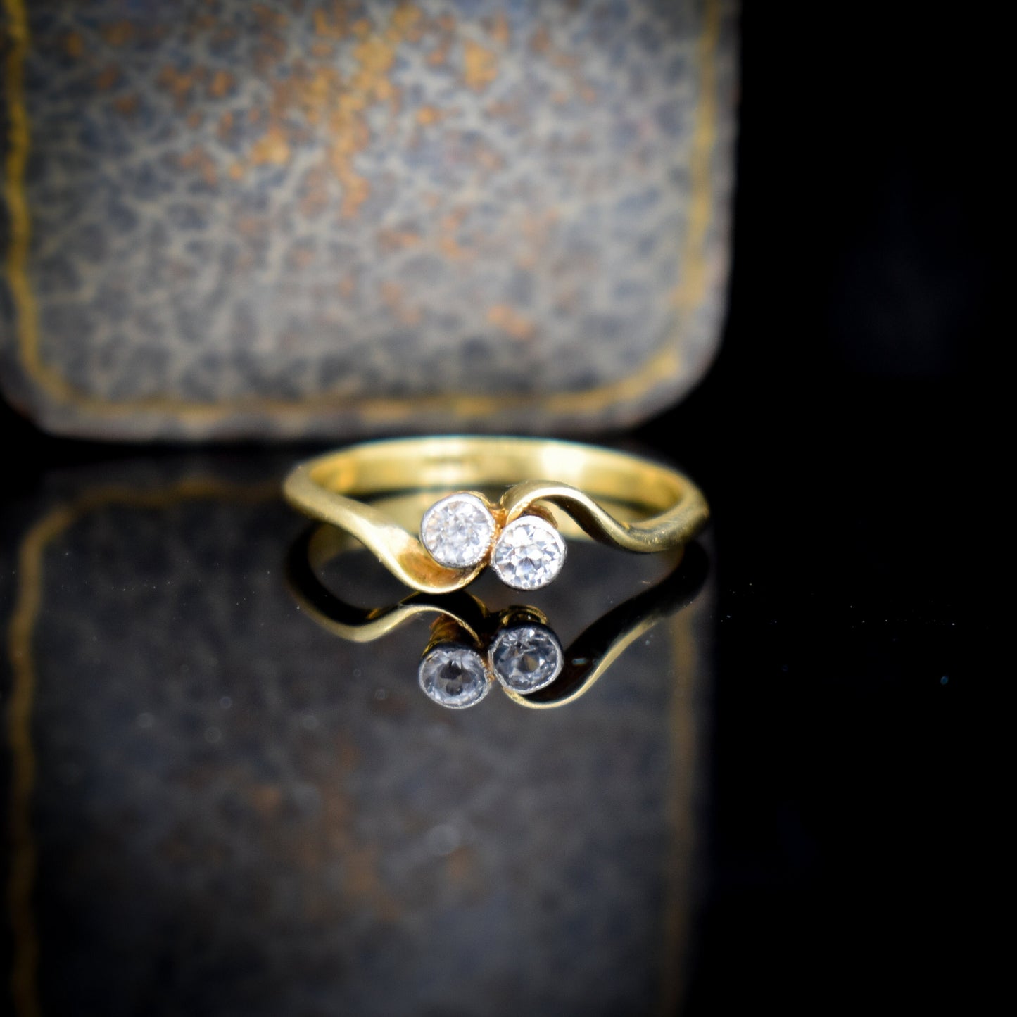 Antique White Sapphire Toi Et Moi 18ct 18K Yellow Gold Two Stone Twist Ring | Engagement Ring