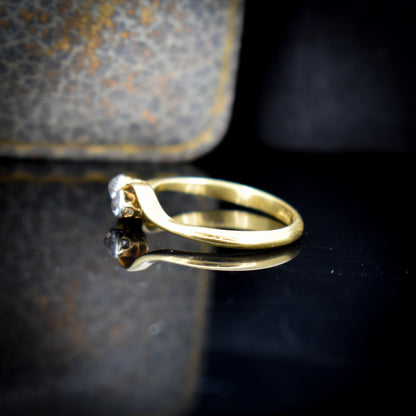 Antique White Sapphire Toi Et Moi 18ct 18K Yellow Gold Two Stone Twist Ring | Engagement Ring