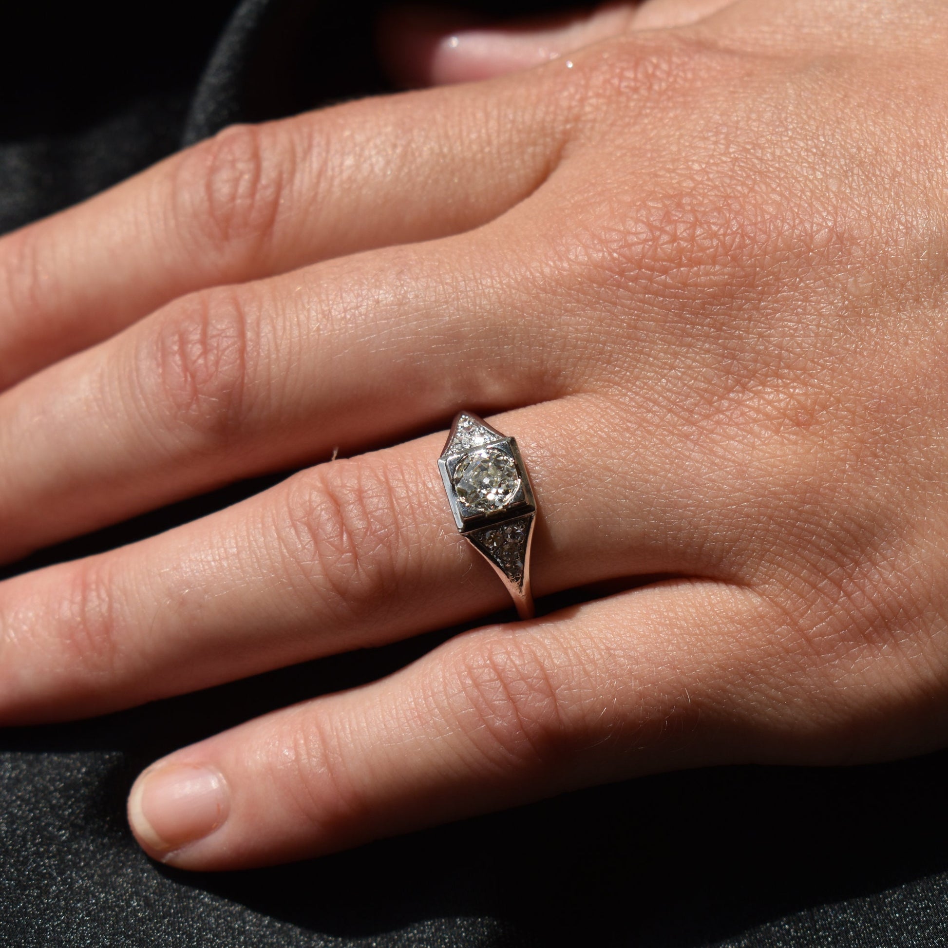 Art Deco Old Cut Diamond Platinum Ring | Antique Engagement Ring