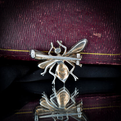 Antique Paste Sterling Silver Butterfly Insect Bug Brooch Pin | Victorian C.1890