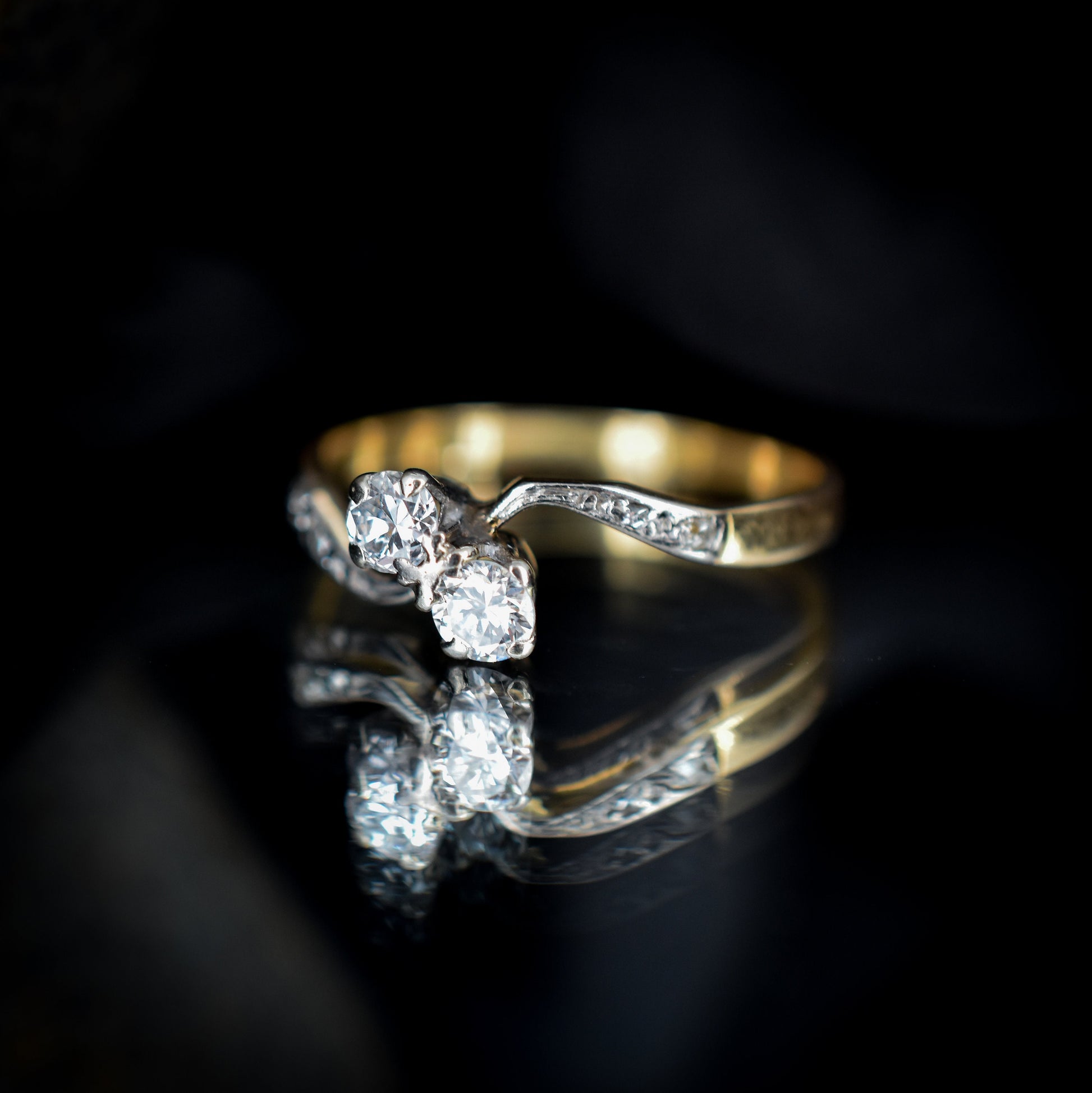 Antique Diamond 'Toi Et Moi' Two Stone Twist 18ct 18K Yellow Gold Ring | Edwardian