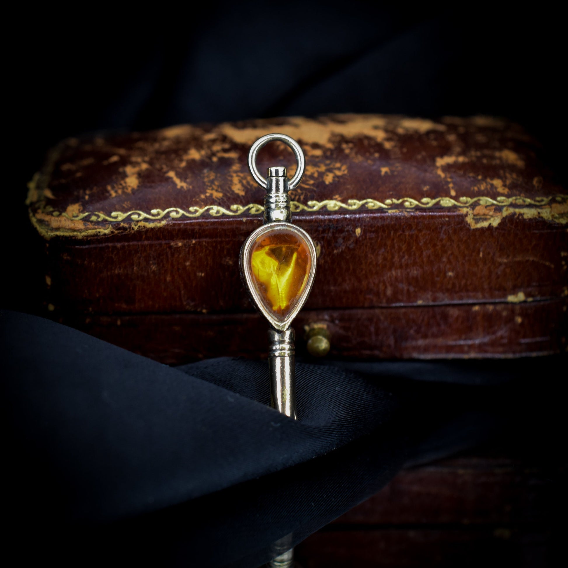 Antique Foiled Citrine and Bloodstone Gold Watch Key Fob Pendant Charm - Victorian