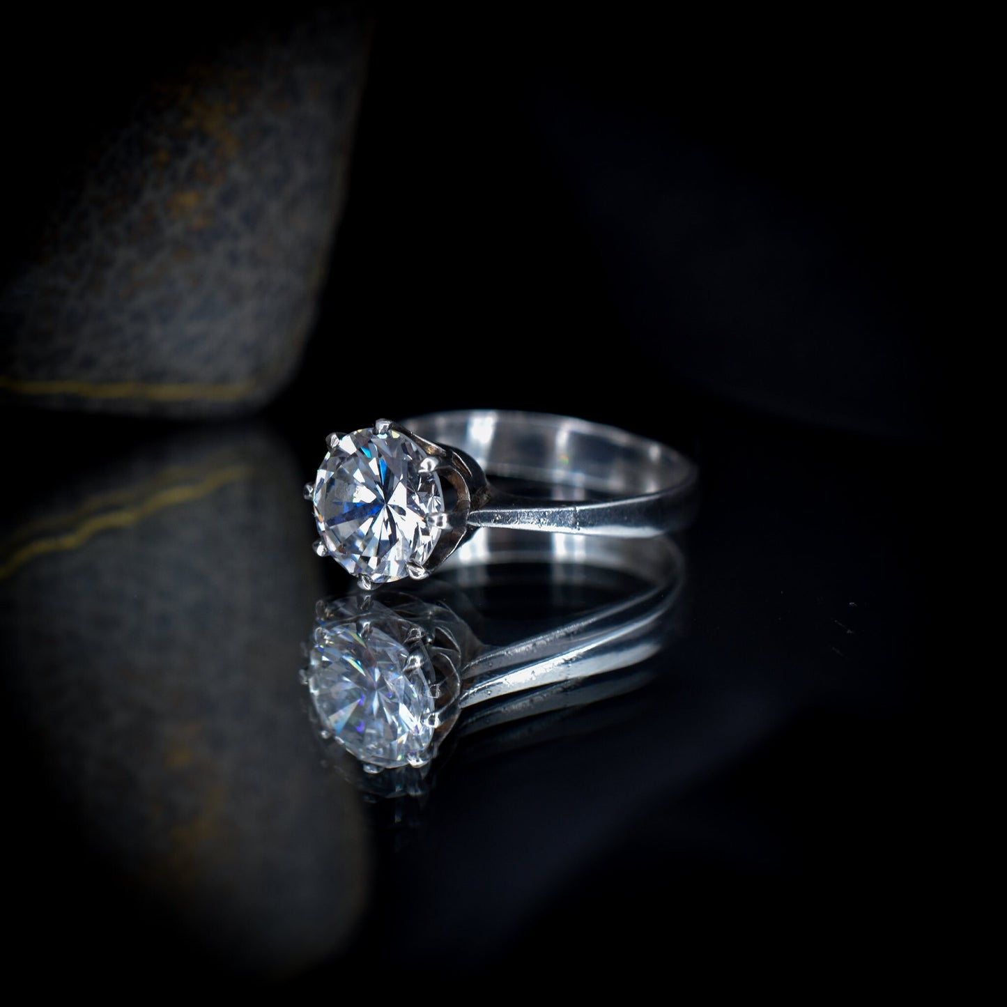 Vintage Round CZ Solitaire Sterling Silver Ring | Engagement