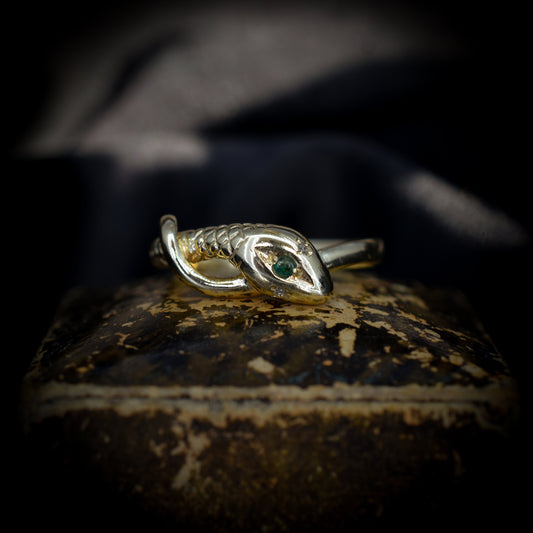 Emerald and Diamond Snake Serpent 9ct 9K Yellow Gold Ring | Antique Victorian Style