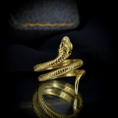 Coiled Snake Serpent 18ct 18K Yellow Gold on Silver Ring | Antique Victorian Style
