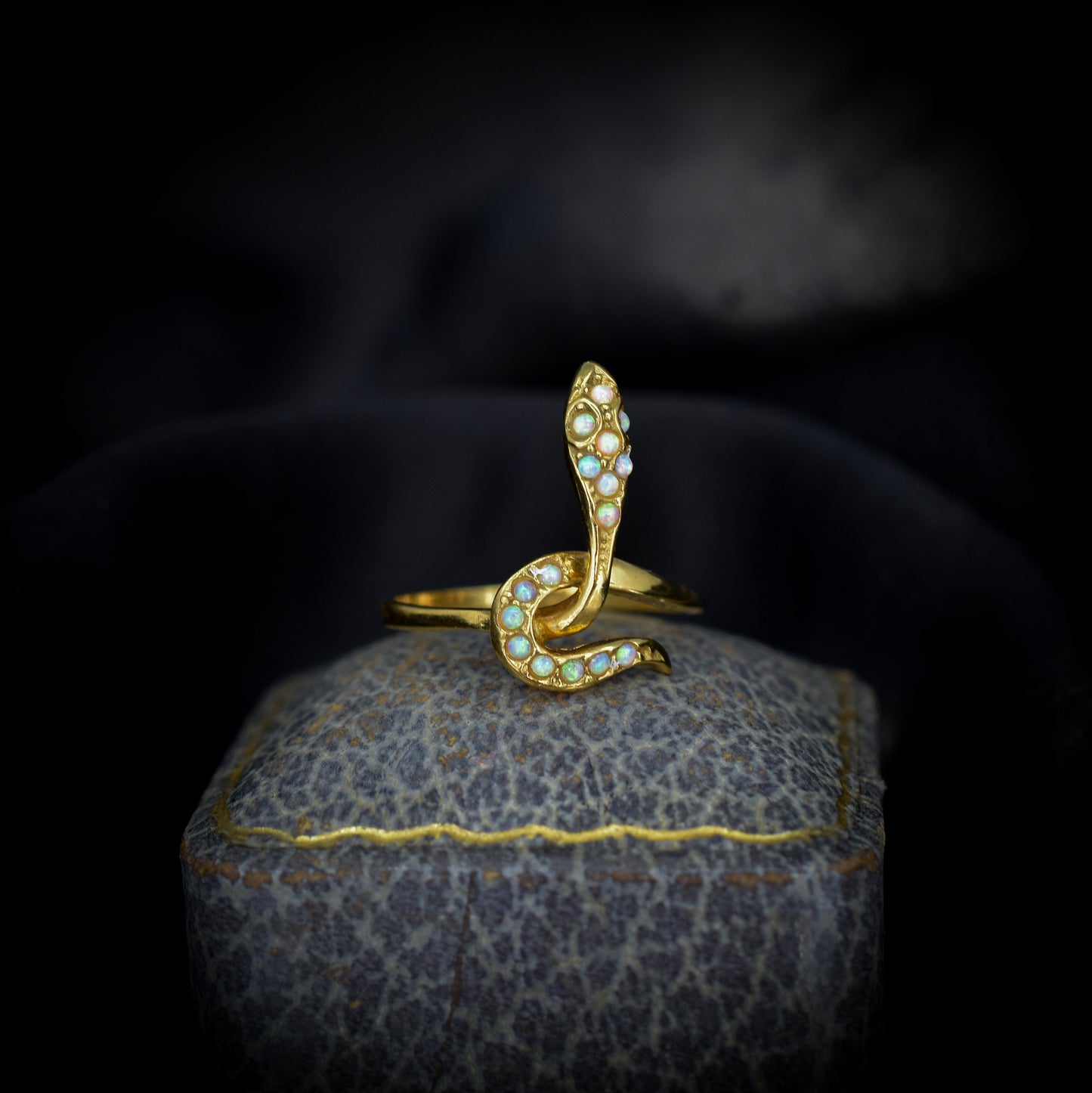 Opal Snake Serpent 18ct 18K Gold on Silver Ring | Antique Victorian Style