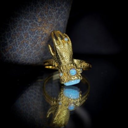 Opal Gloved Hand Figa 18ct 18K Yellow Gold on Silver Ring | Antique Georgian Style