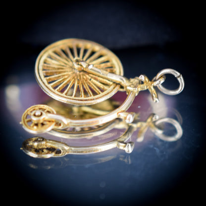 Vintage High Wheel Penny Farthing Bicycle 9ct 9K Yellow Gold Charm Pendant (2.3g) - Dated 1973