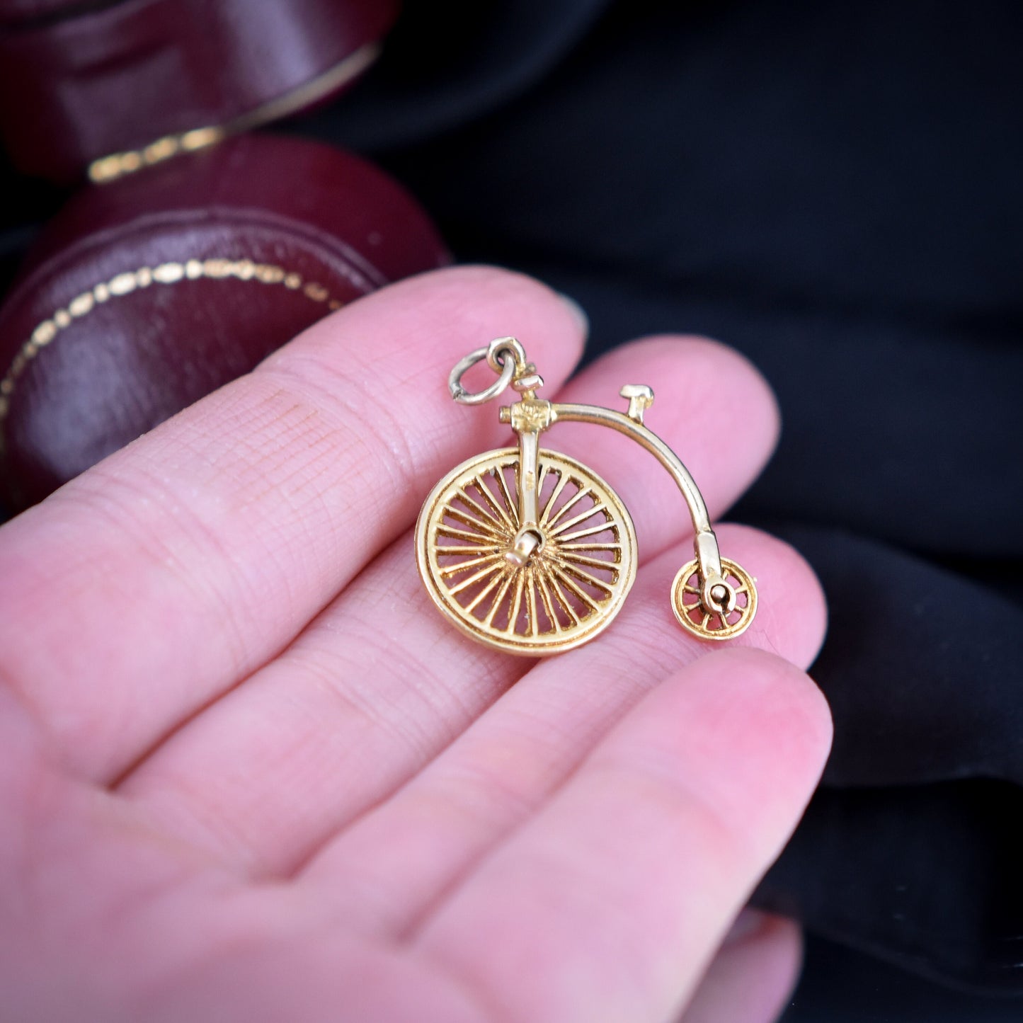 Vintage High Wheel Penny Farthing Bicycle 9ct 9K Yellow Gold Charm Pendant (2.3g) - Dated 1973