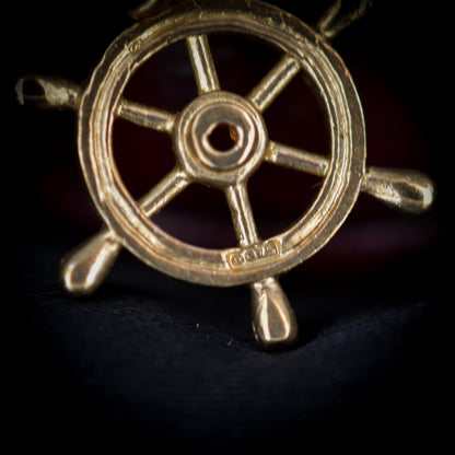 Vintage 9ct Yellow Gold Ship Wheel Nautical Charm Pendant