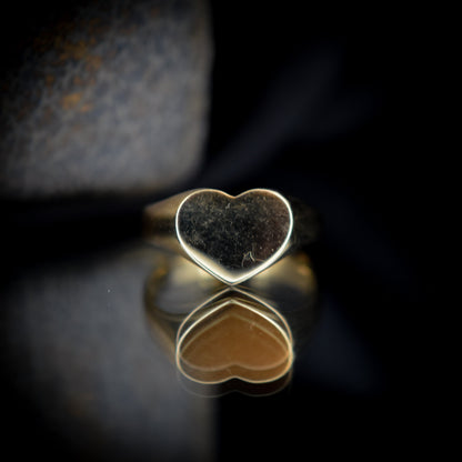 Vintage Plain Love Heart 9ct 9K Yellow Gold Signet Pinky Ring | Size 4.25 / I