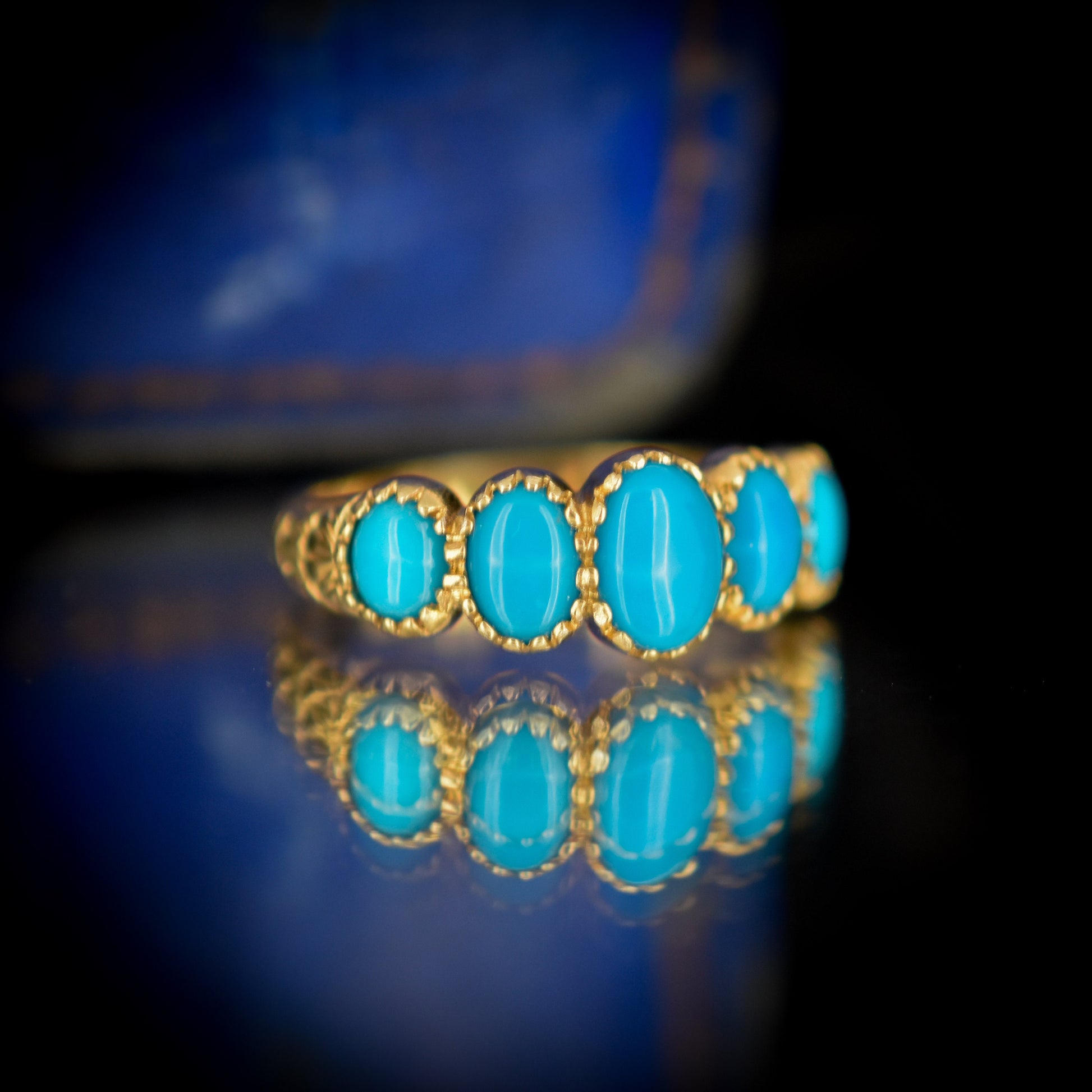 Turquoise Five Stone 18ct Gold on Silver Ring | Antique Georgian Style