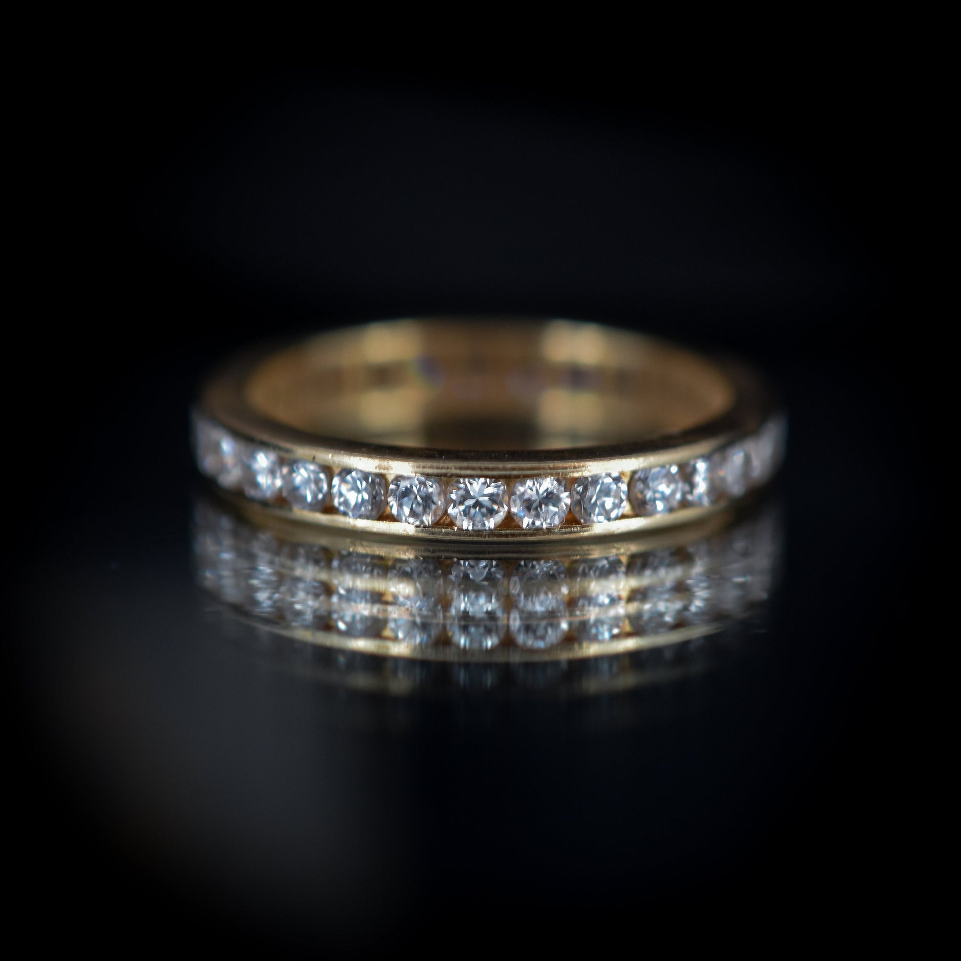 Vintage CZ Channel Set 9ct 9K Yellow Gold Full Eternity Band Ring | Size 5