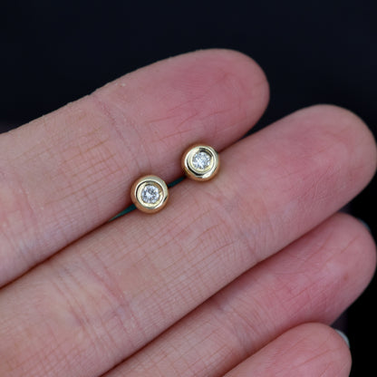 0.15ct Round Diamond Bezel 9ct 9K Yellow Gold Stud Earrings - Studs
