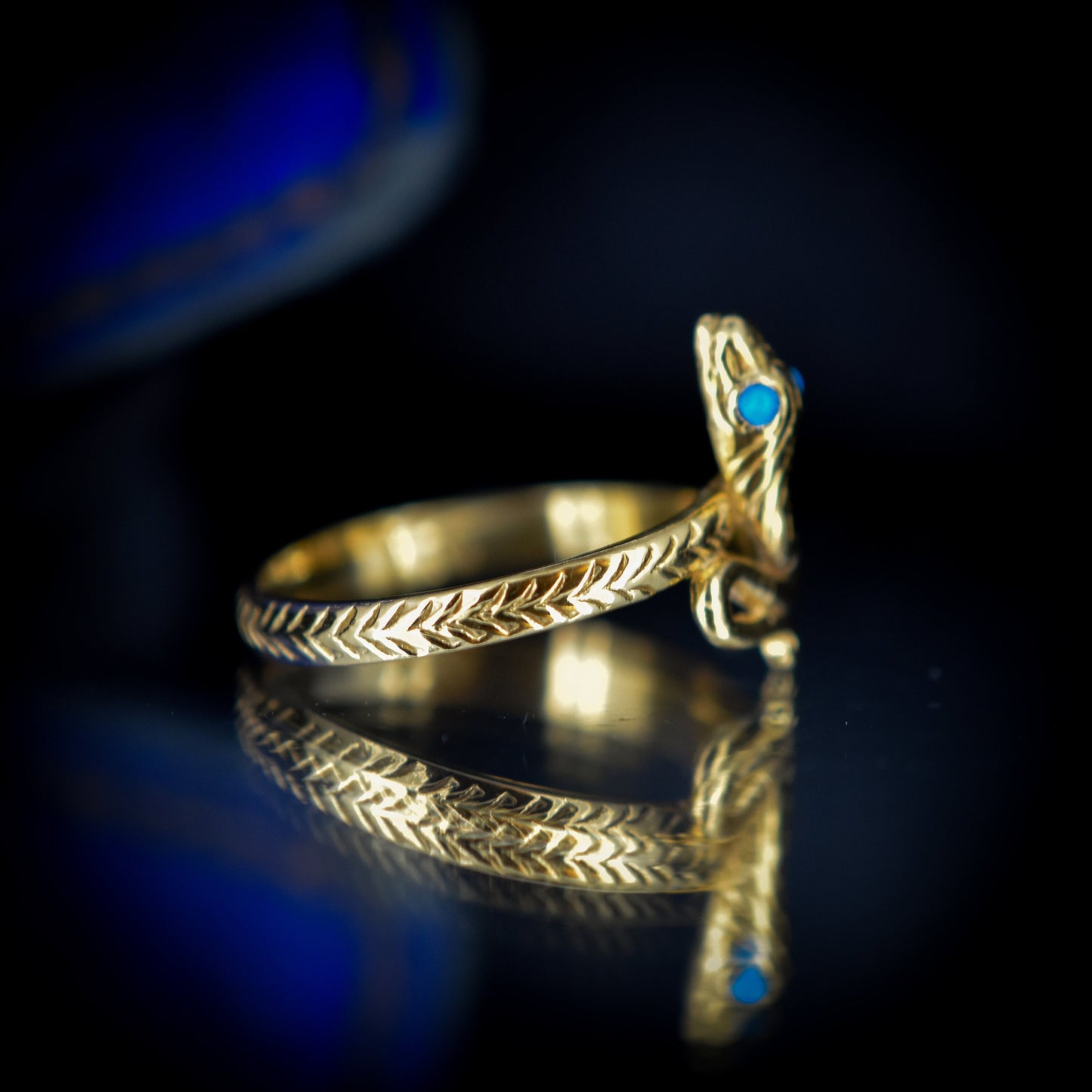 Turquoise Snake Serpent 18ct Gold on Silver Ring | Antique Victorian Style