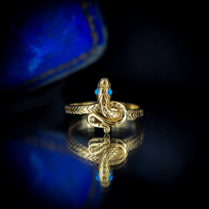 Turquoise Snake Serpent 18ct Gold on Silver Ring | Antique Victorian Style