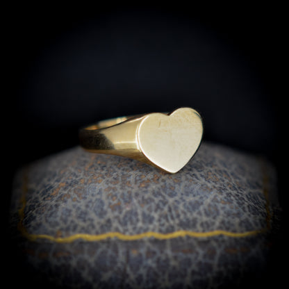 Vintage Plain Love Heart 9ct 9K Yellow Gold Signet Pinky Ring | Size 4.25 / I