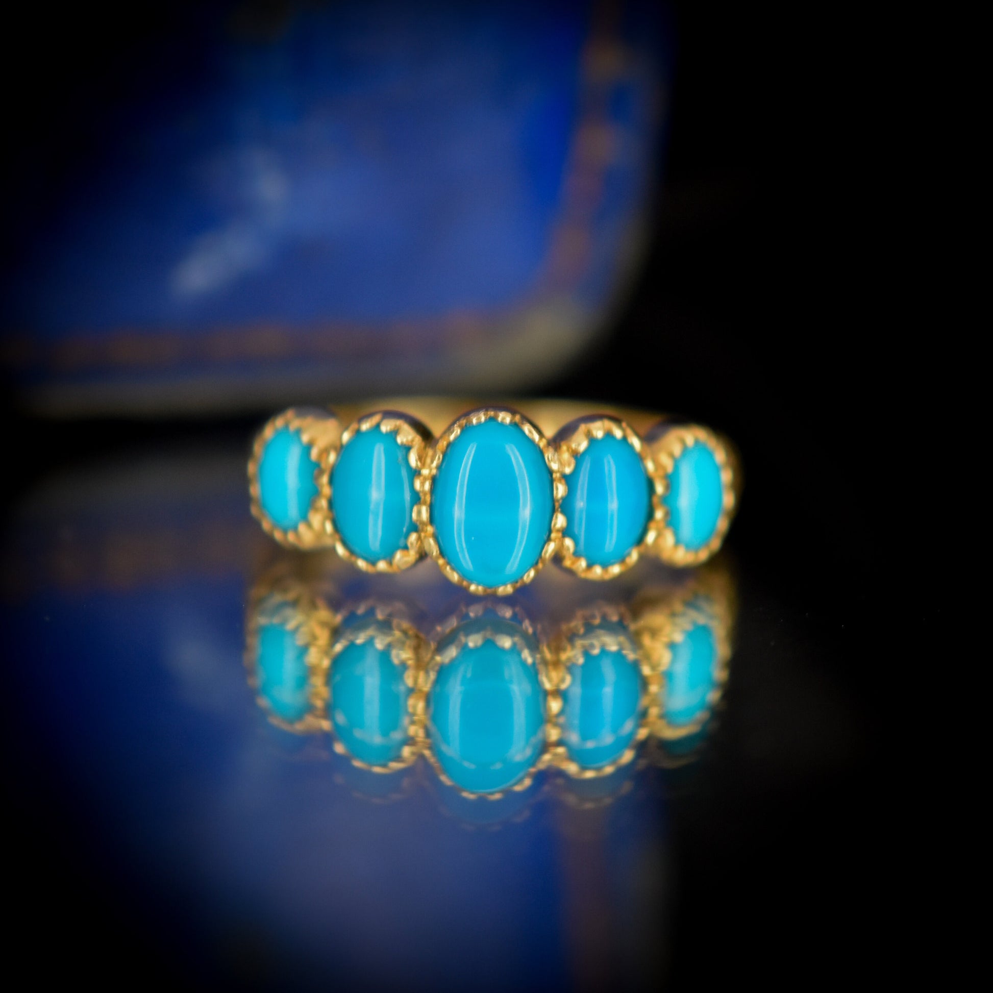 Turquoise Five Stone 18ct Gold on Silver Ring | Antique Georgian Style