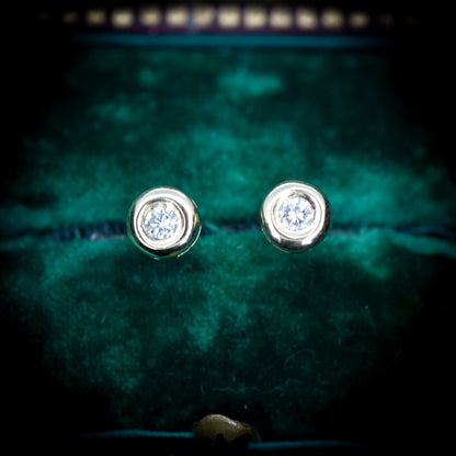 0.15ct Round Diamond Bezel 9ct 9K Yellow Gold Stud Earrings - Studs