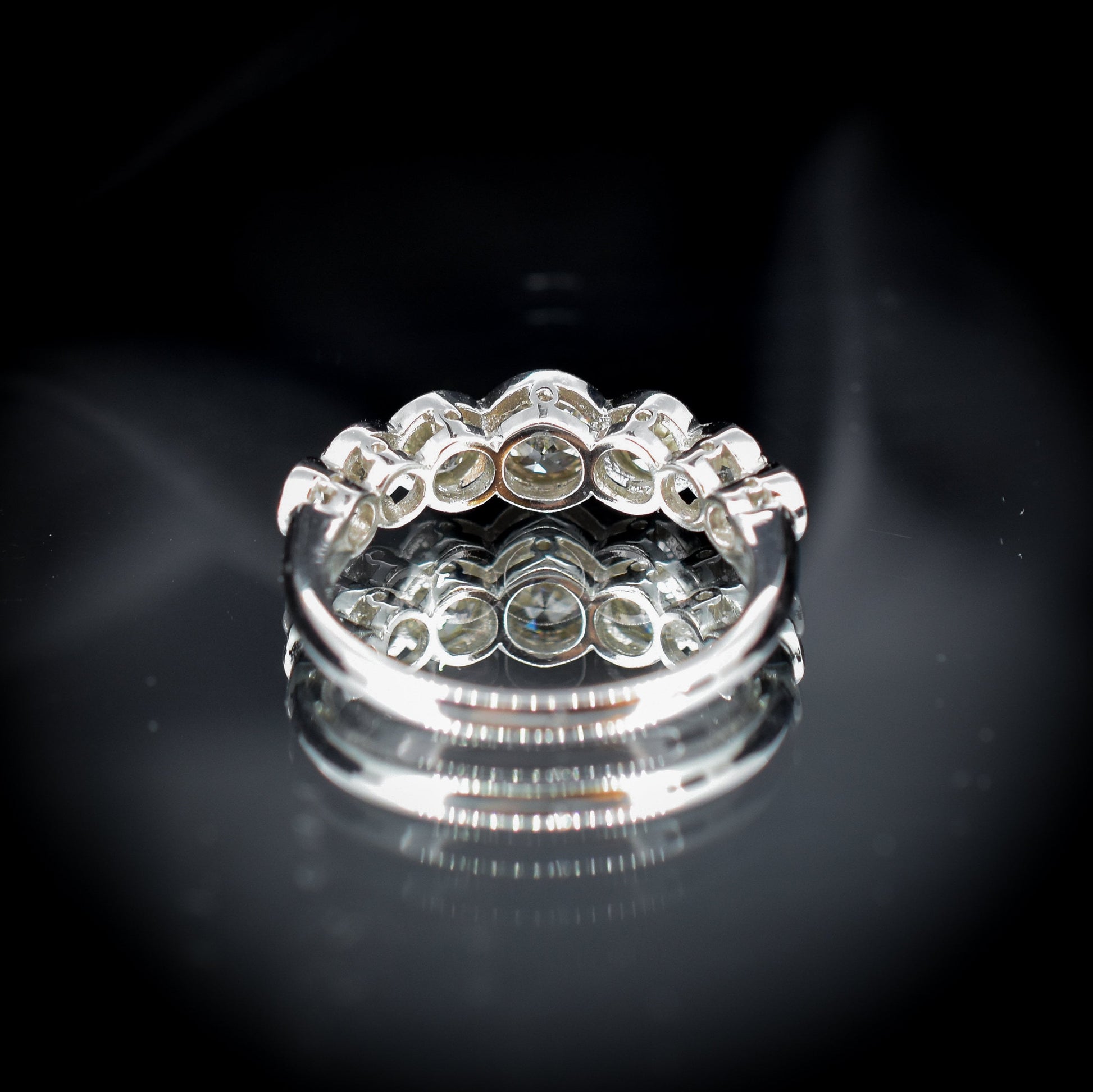 Old Cut Diamond Seven Stone Bezel Rub Over Platinum Band Ring | 1.70ct total