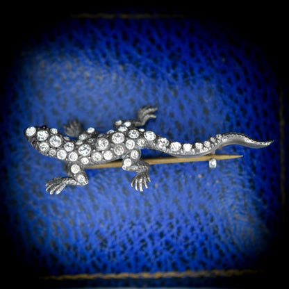 Antique Paste Sterling Silver Lizard Reptile Brooch Pin | Victorian