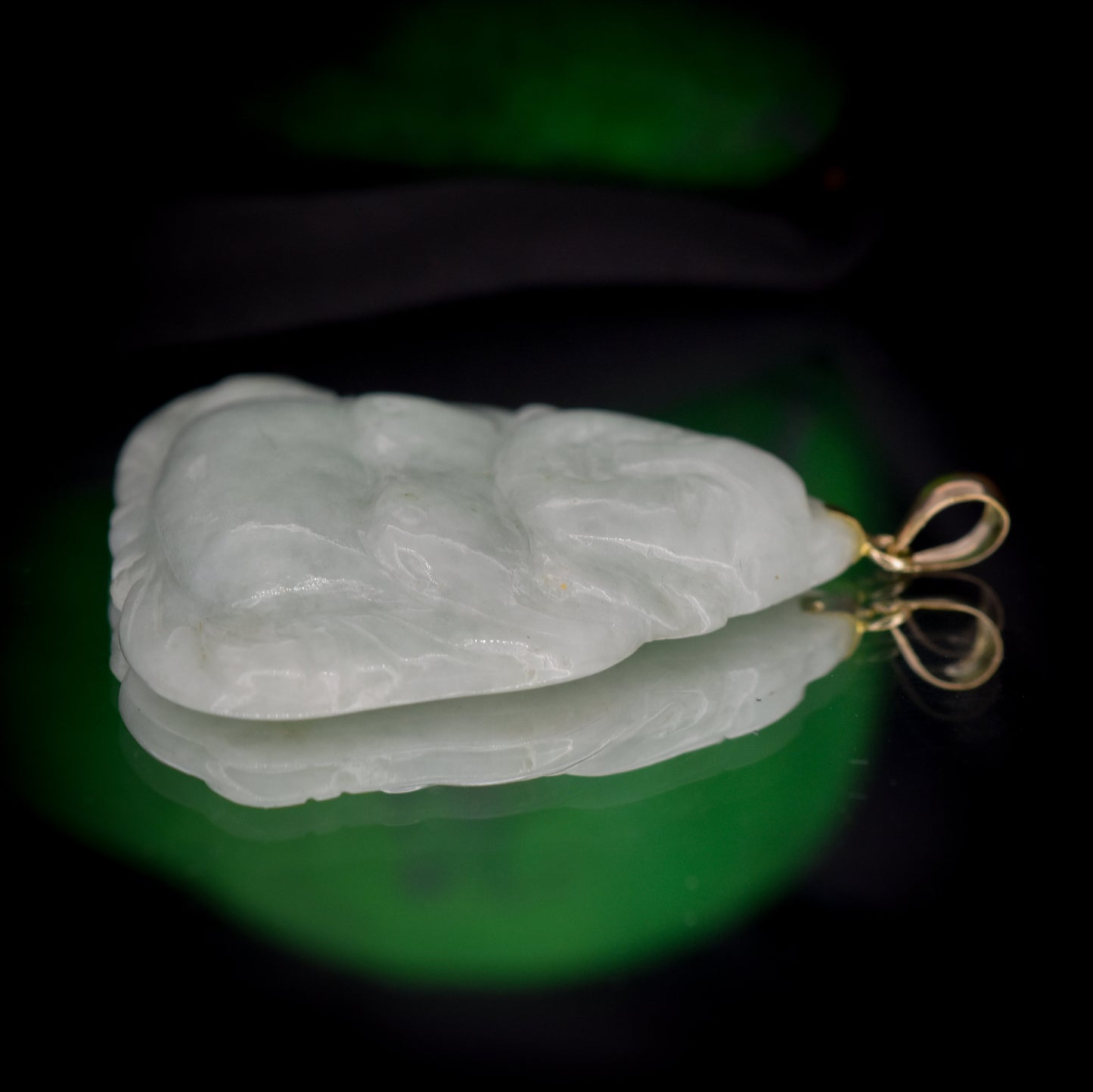 Vintage Green Jade Jadeite Buddha 14ct 14K Yellow Gold Drop Pendant | Chinese