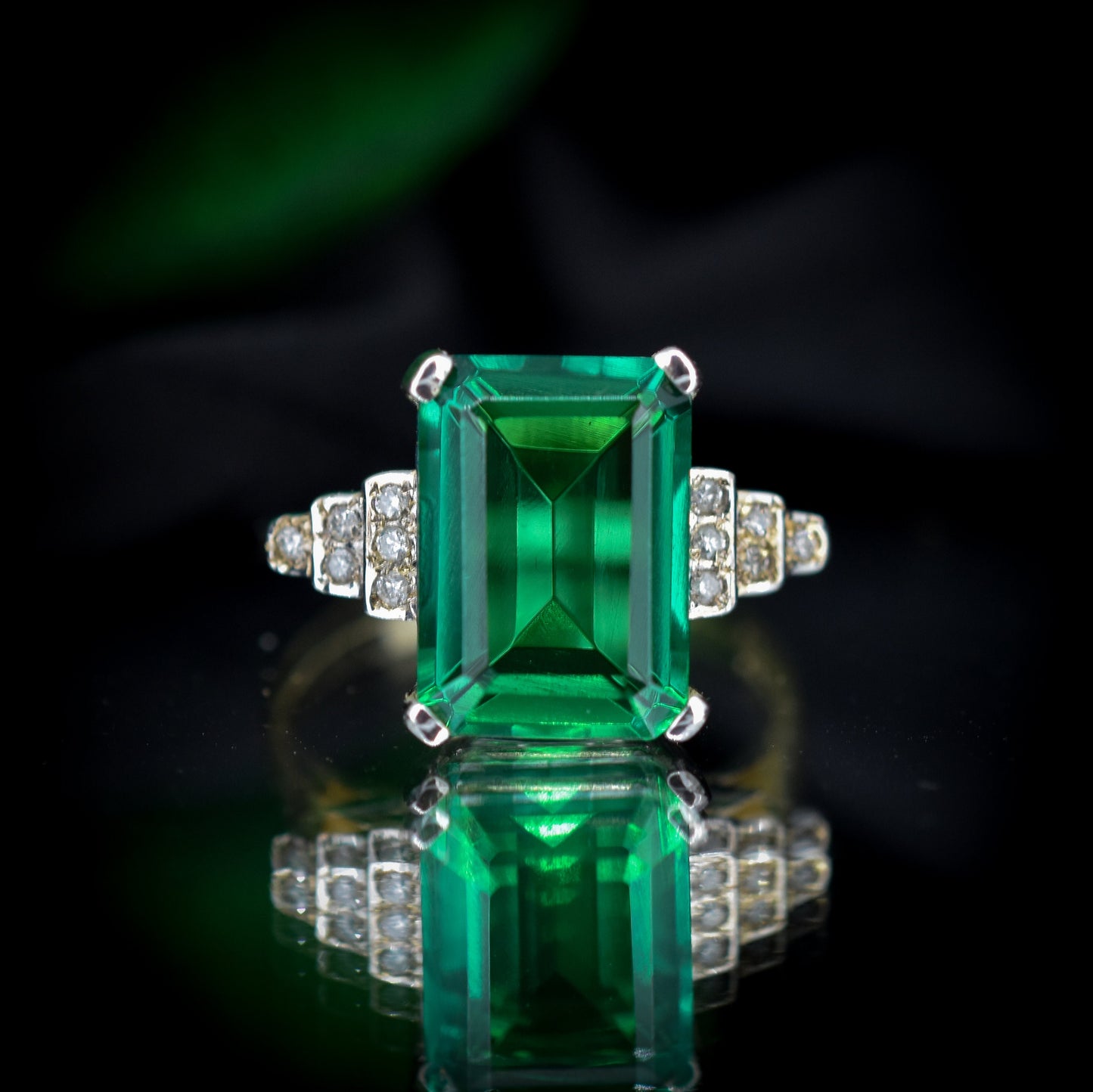 Emerald Doublet and Diamond 9ct 9K Yellow Gold Statement Cocktail Ring | Art Deco Style
