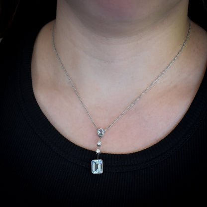 Aquamarine and Diamond Bezel 18ct White Gold Drop Necklace