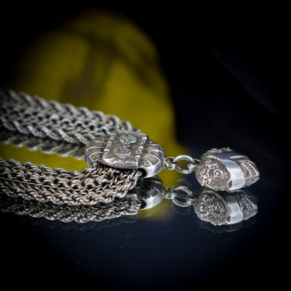 Antique Silver Multi-Strand Heart Albertina Albert Chain Bracelet with Slider | 8"