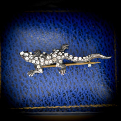 Antique Paste Sterling Silver Lizard Reptile Brooch Pin | Victorian