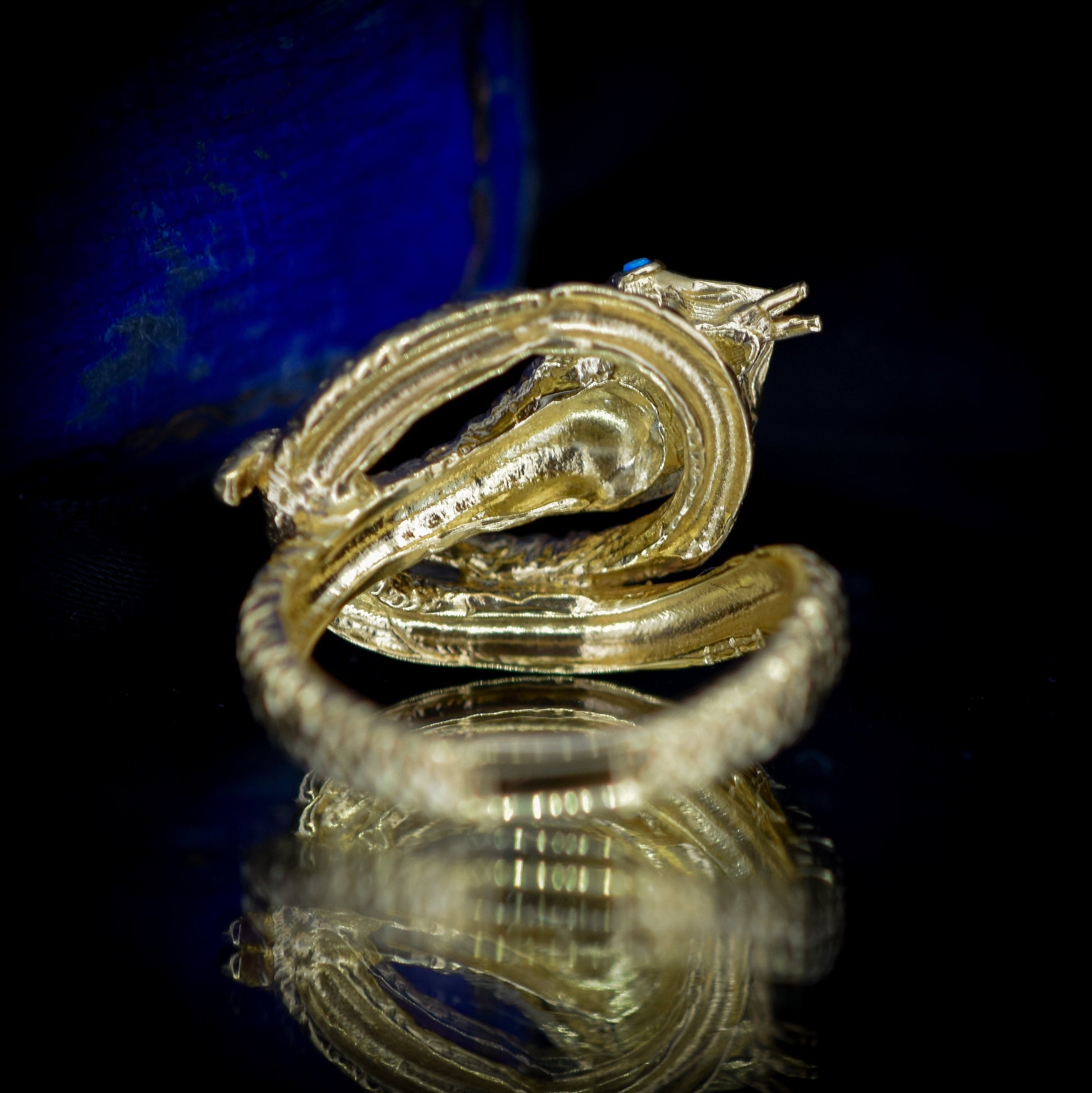 Turquoise Coiled Snake Serpent 18ct 18K Yellow Gold on Silver Ring | Antique Victorian Style