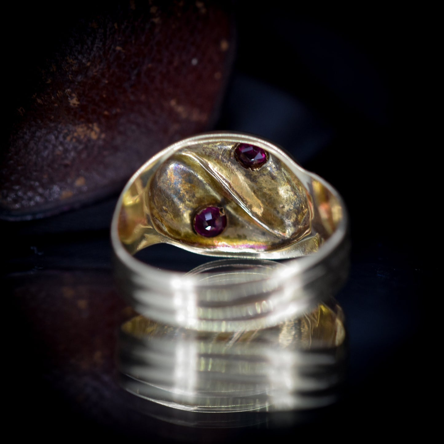 Vintage Ruby Double Snake Serpent 9ct 9K Yellow Gold Ring Band | Chester 1958