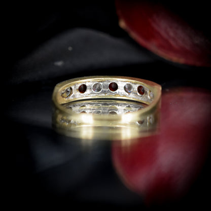 Vintage Garnet and Paste Half Eternity 9ct 9K Yellow Gold Band Ring