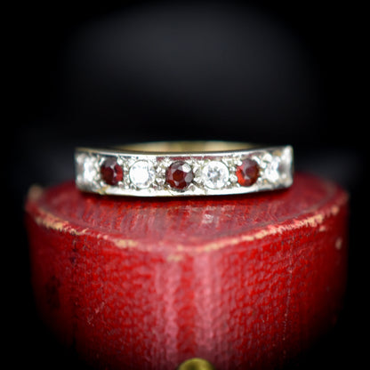 Vintage Garnet and Paste Half Eternity 9ct 9K Yellow Gold Band Ring