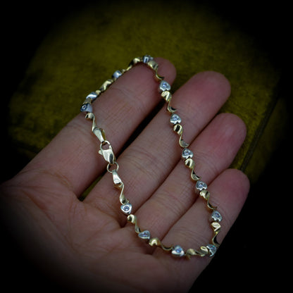 Vintage 9ct 9K Gold Heart Tennis Line Bracelet - 7.5" Length