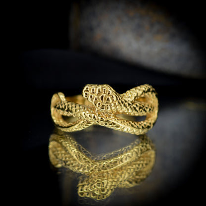 Coiled Snake Serpent 18ct 18K Yellow Gold on Silver Ring | Antique Victorian Style