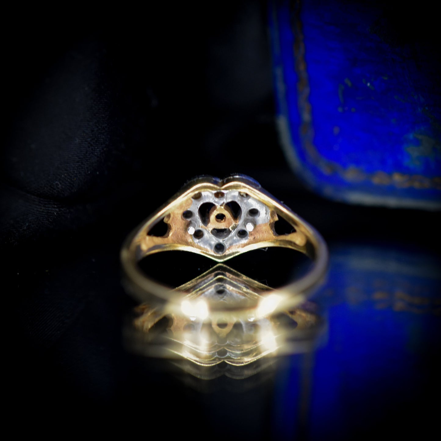Vintage Blue Sapphire and Diamond Love Heart 9ct 9K Gold Halo Ring - Dated 1994