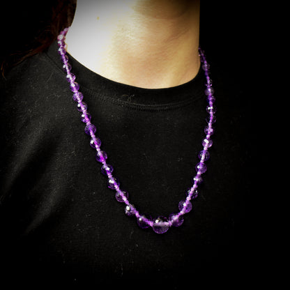 Antique Faceted Amethyst Beads Beaded Necklace with Silver Fastener | 20"