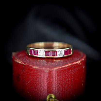 Ruby and Diamond 9ct 9K Yellow Gold Half Eternity Stacking Band Ring