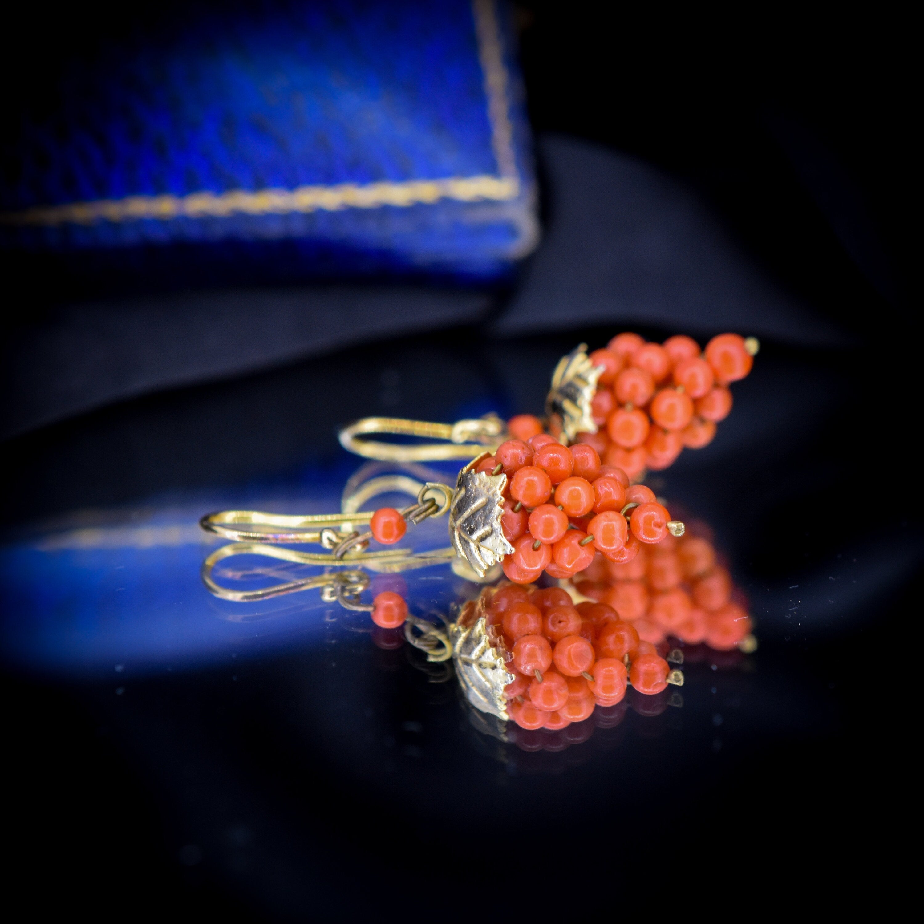 Vaughan Antiques Art Deco Coral & Diamond Double Cluster Ring