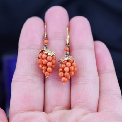 Vintage Coral Grape Gold Gilt Drop Earrings | Art Deco