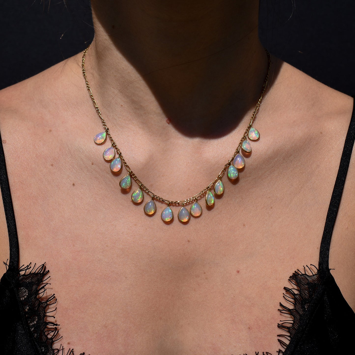 Australian Natural Opal Silver Gold Gilt Figaro Fringe Necklace
