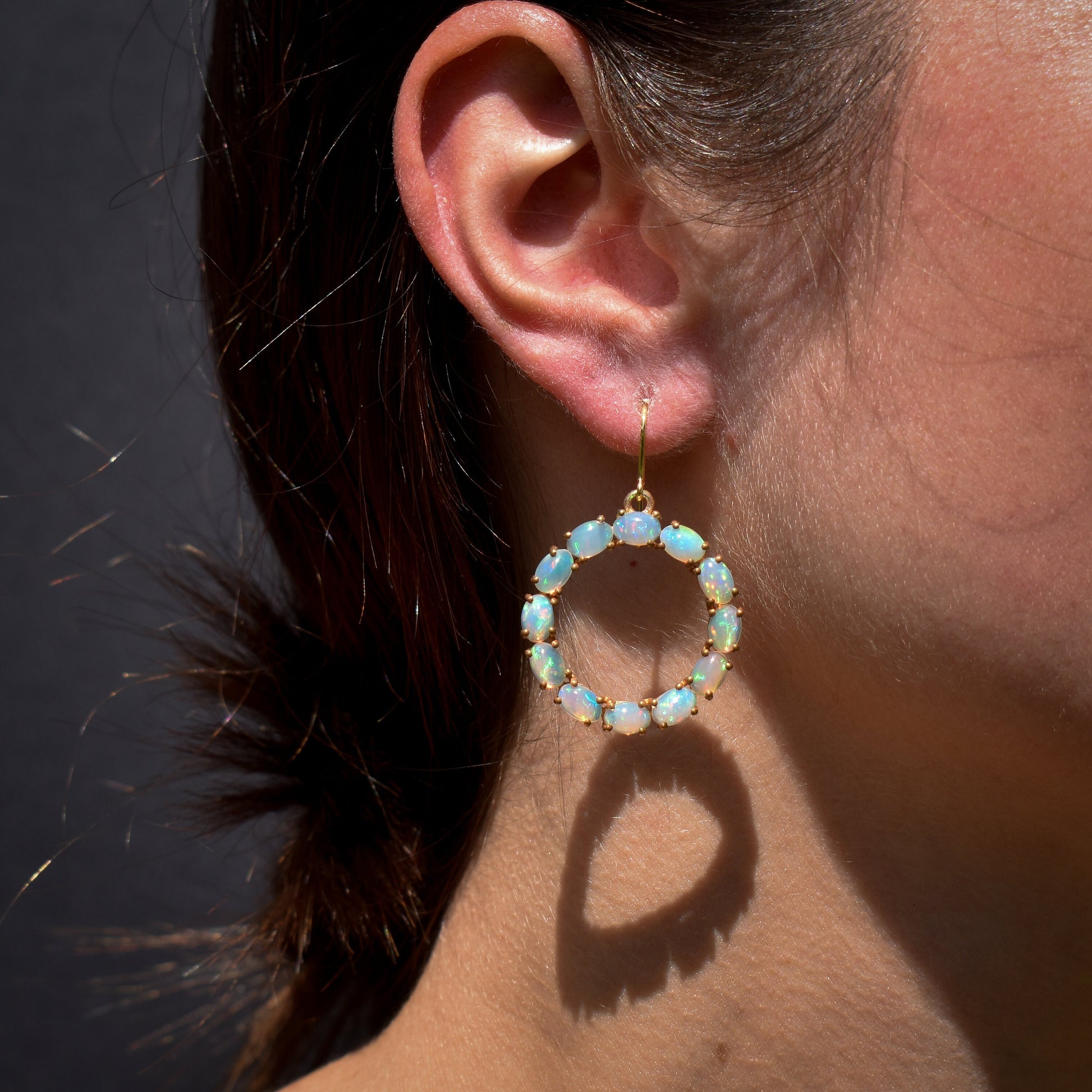Australian Opal Yellow Gold Hoop 'Hoops' Drop Earrings
