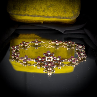 Antique Georgian Flat Cut Garnet Gold 8" Bracelet