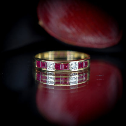Ruby and Diamond 9ct 9K Yellow Gold Half Eternity Stacking Band Ring