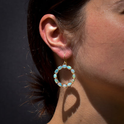 Australian Opal Yellow Gold Hoop 'Hoops' Drop Earrings