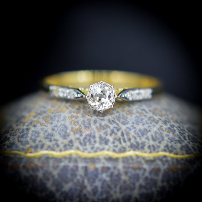 Art Deco Old Cut Diamond Bezel Solitaire Gold Ring | Antique Engagement Ring