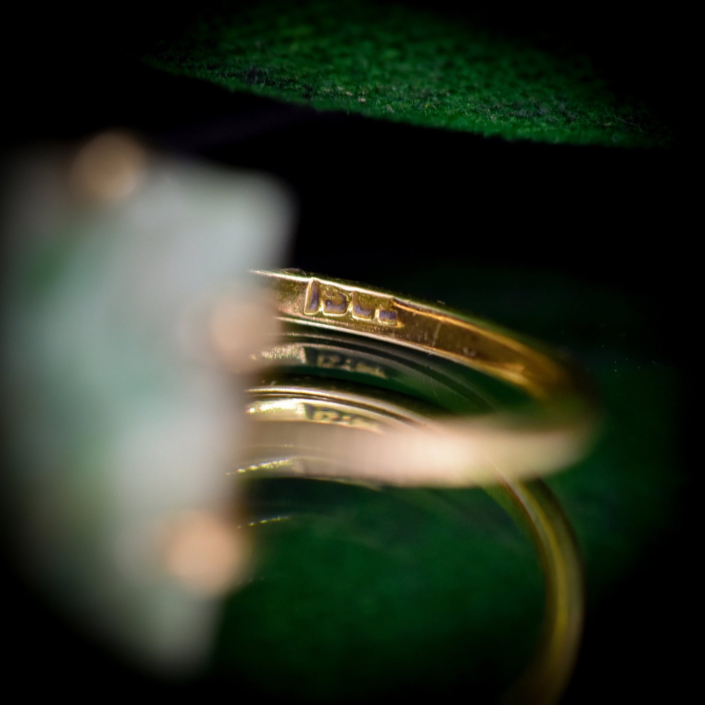 Art Deco Carved Jade 15ct Gold Panel Ring | Antique Vintage