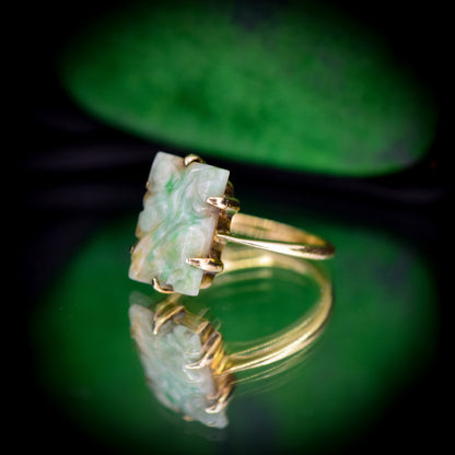 Art Deco Carved Jade 15ct Gold Panel Ring | Antique Vintage