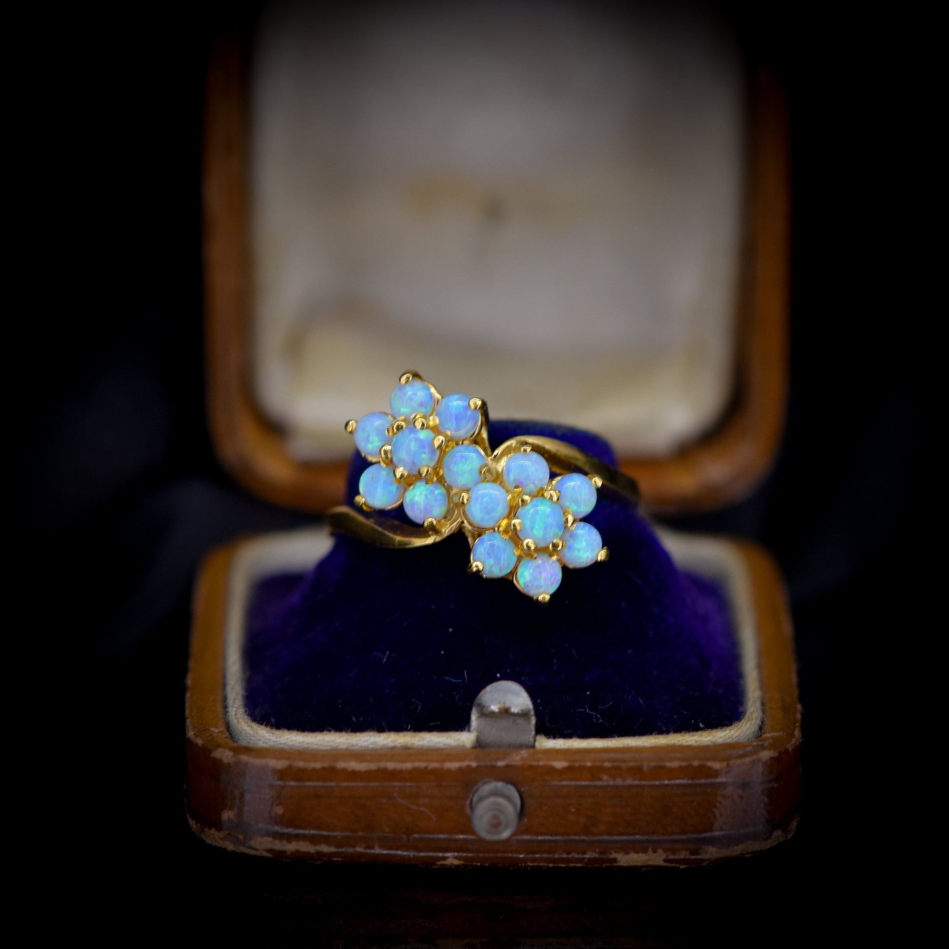 Opal Cluster Flower Toi et Moi 18ct Yellow Gold Gilded Silver Ring | Vintage Style